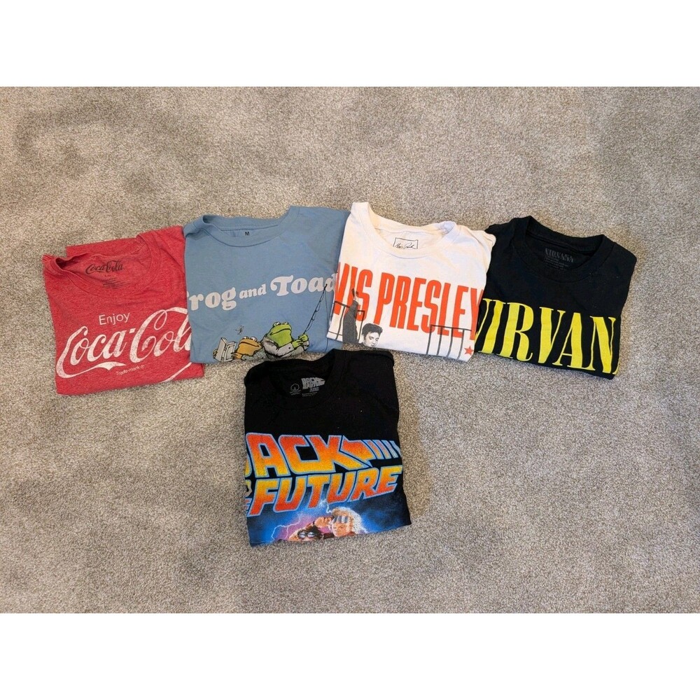 Vintage Tee Lot: Nirvana, Back to the Future, Elvis, Toad, Coca-Cola Bundle L/M